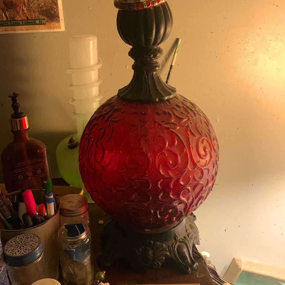 Antique vintage glass globe lamp with floral design